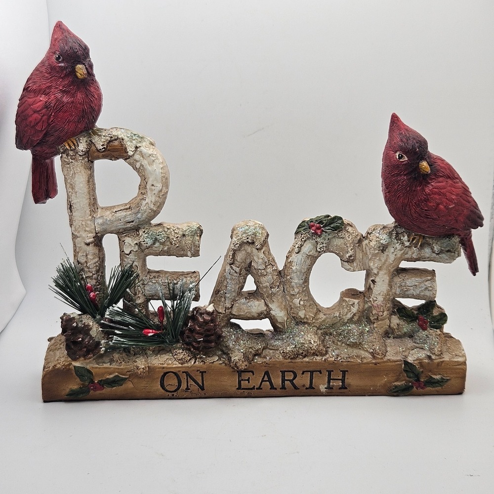Rustic Peace On Earth Cardinal Christmas Table Decor Figurine Woodland Bird